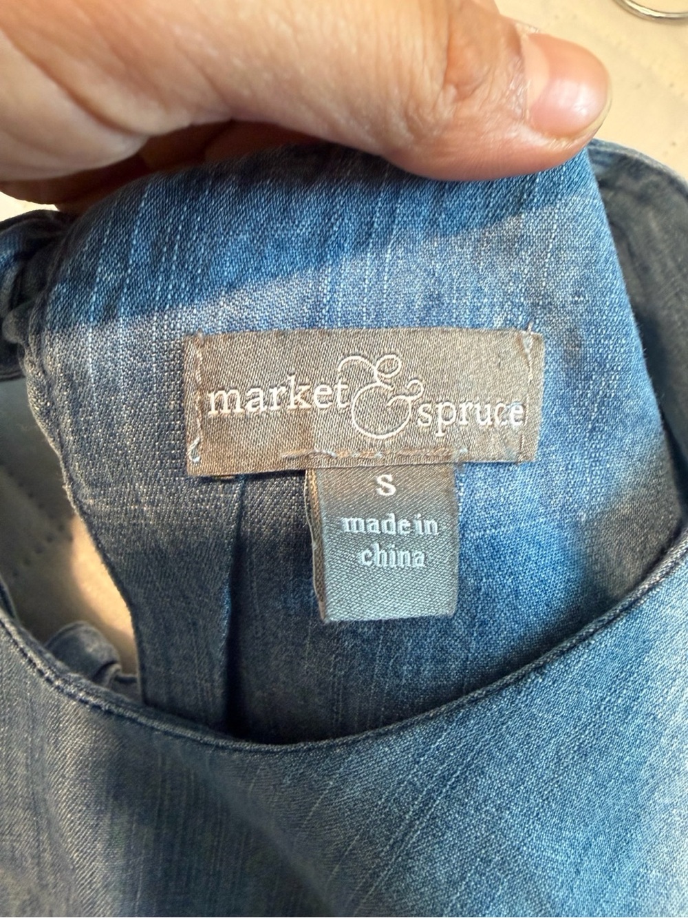 Market & Spruce Blue Chambray Tie Waist Knee Length Dress Size S - Picture 6 of 7